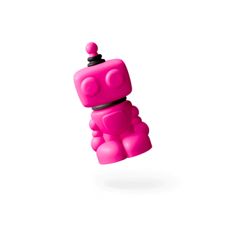 Hot pink Board robot game piece with antenna on a white background.